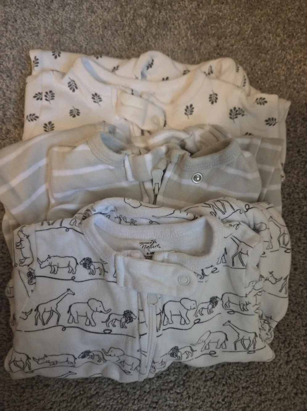 Baby 6-9M  Organic Sleepwear Print & Stripe 3 Set - Soft Cream